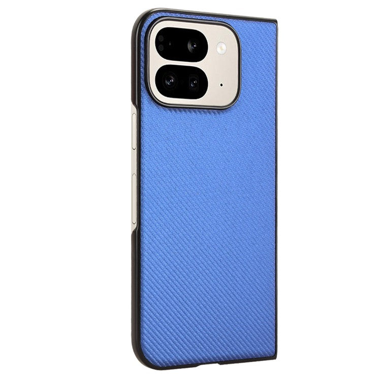 For Google Pixel 9 Pro Fold 5G Case Carbon Fiber Texture Shockproof PU+PC Phone Cover - Blue