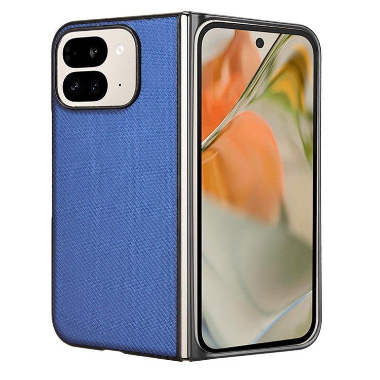 For Google Pixel 9 Pro Fold 5G Case Carbon Fiber Texture Shockproof PU+PC Phone Cover - Blue