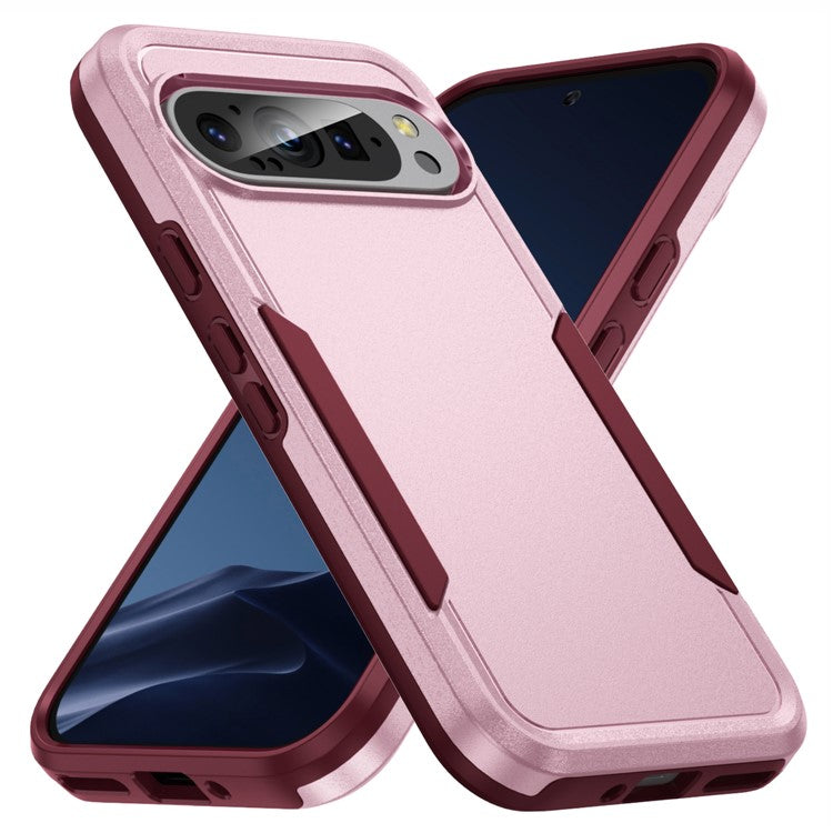 For Google Pixel 9 / Pixel 9 Pro Case PC+TPU Military Grade Drop Protective Phone Cover - Pink+Rose