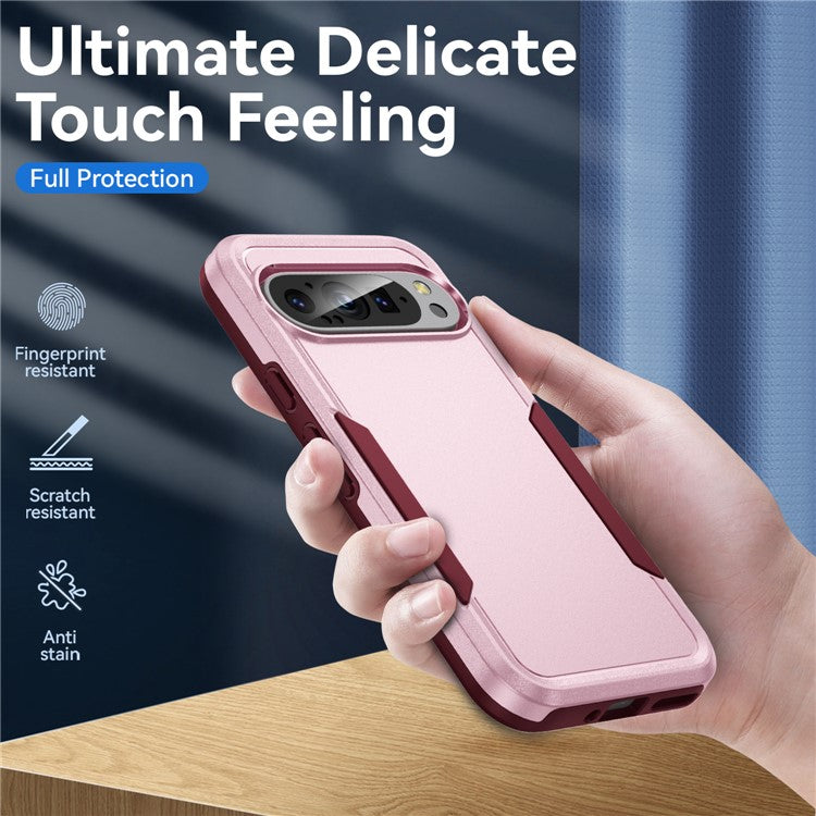 For Google Pixel 9 / Pixel 9 Pro Case PC+TPU Military Grade Drop Protective Phone Cover - Pink+Rose