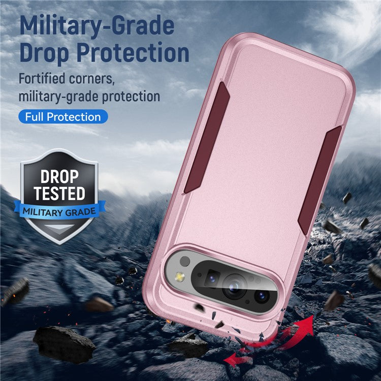 For Google Pixel 9 / Pixel 9 Pro Case PC+TPU Military Grade Drop Protective Phone Cover - Pink+Rose