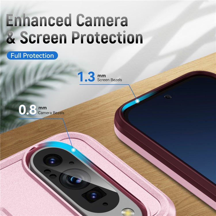 For Google Pixel 9 / Pixel 9 Pro Case PC+TPU Military Grade Drop Protective Phone Cover - Pink+Rose