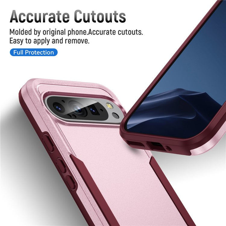 For Google Pixel 9 / Pixel 9 Pro Case PC+TPU Military Grade Drop Protective Phone Cover - Pink+Rose