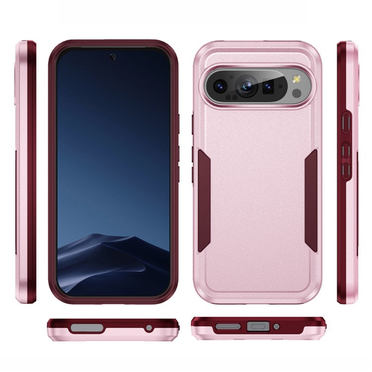 For Google Pixel 9 / Pixel 9 Pro Case PC+TPU Military Grade Drop Protective Phone Cover - Pink+Rose