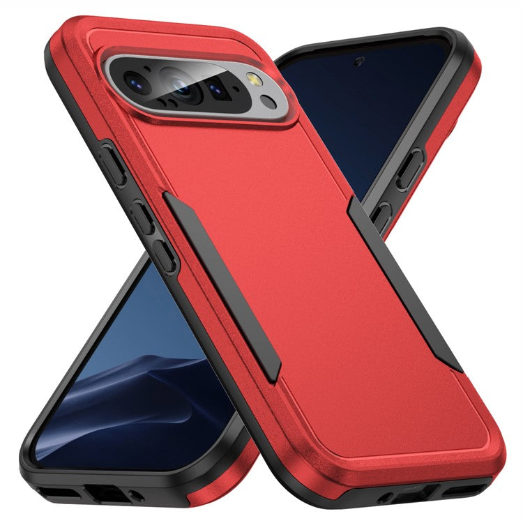 For Google Pixel 9 / Pixel 9 Pro Case PC+TPU Military Grade Drop Protective Phone Cover - Red+Black