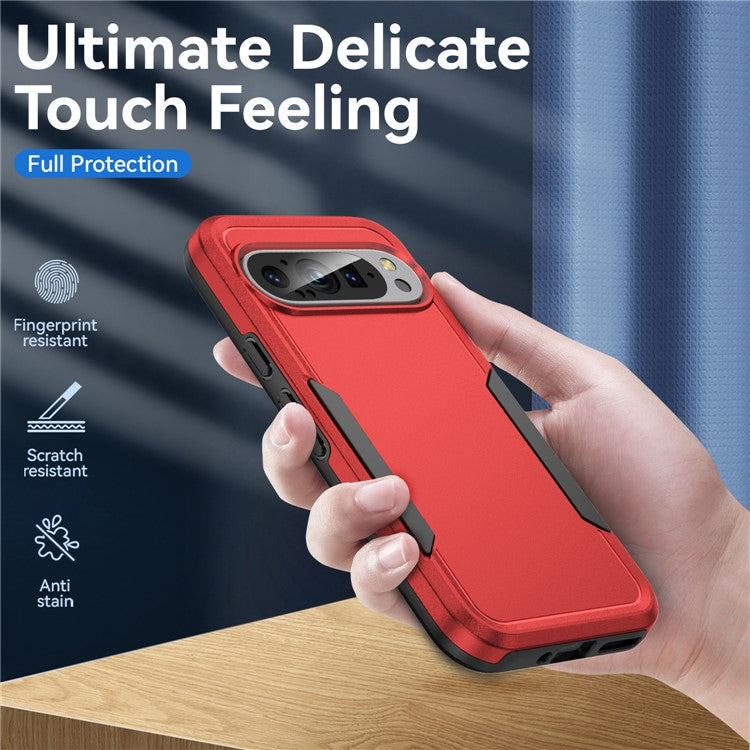 For Google Pixel 9 / Pixel 9 Pro Case PC+TPU Military Grade Drop Protective Phone Cover - Red+Black