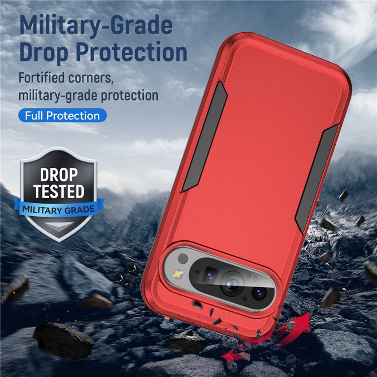 For Google Pixel 9 / Pixel 9 Pro Case PC+TPU Military Grade Drop Protective Phone Cover - Red+Black