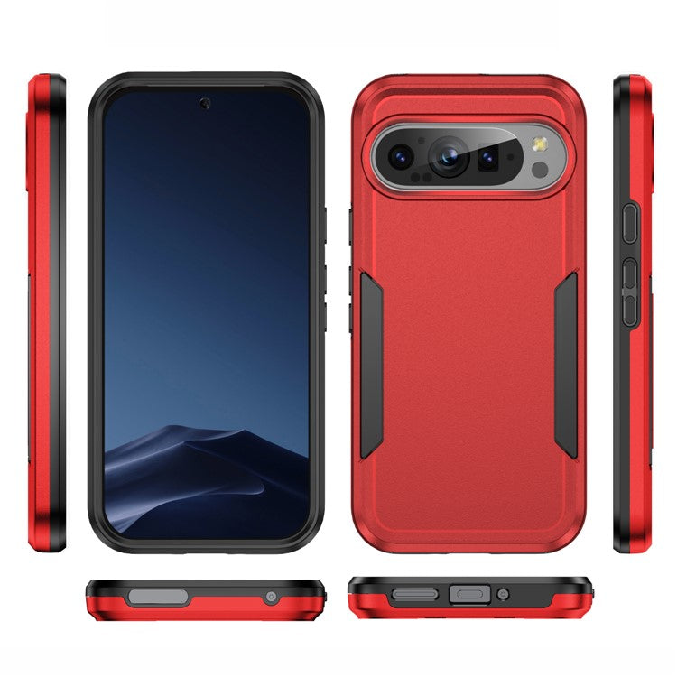 For Google Pixel 9 / Pixel 9 Pro Case PC+TPU Military Grade Drop Protective Phone Cover - Red+Black