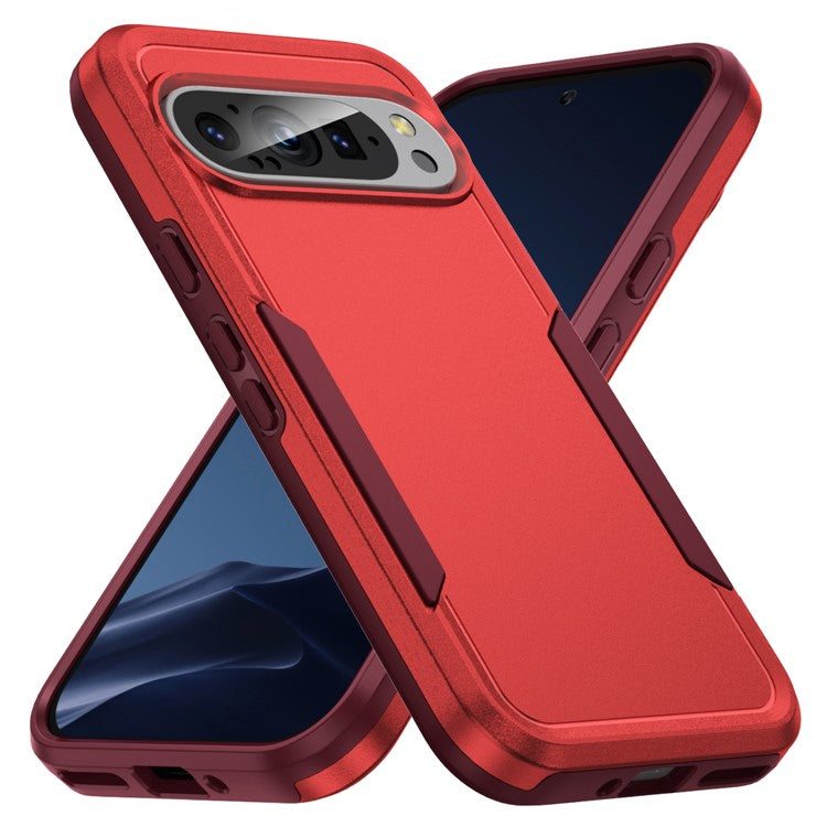 For Google Pixel 9 / Pixel 9 Pro Case PC+TPU Military Grade Drop Protective Phone Cover - Red+Rose