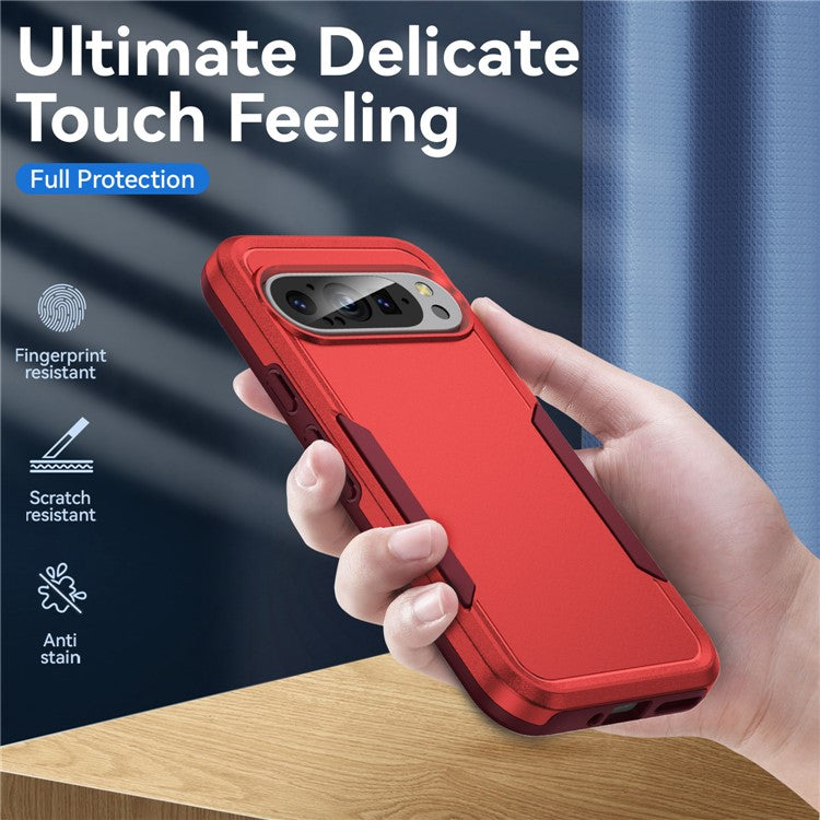 For Google Pixel 9 / Pixel 9 Pro Case PC+TPU Military Grade Drop Protective Phone Cover - Red+Rose