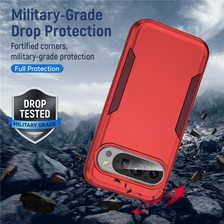 For Google Pixel 9 / Pixel 9 Pro Case PC+TPU Military Grade Drop Protective Phone Cover - Red+Rose