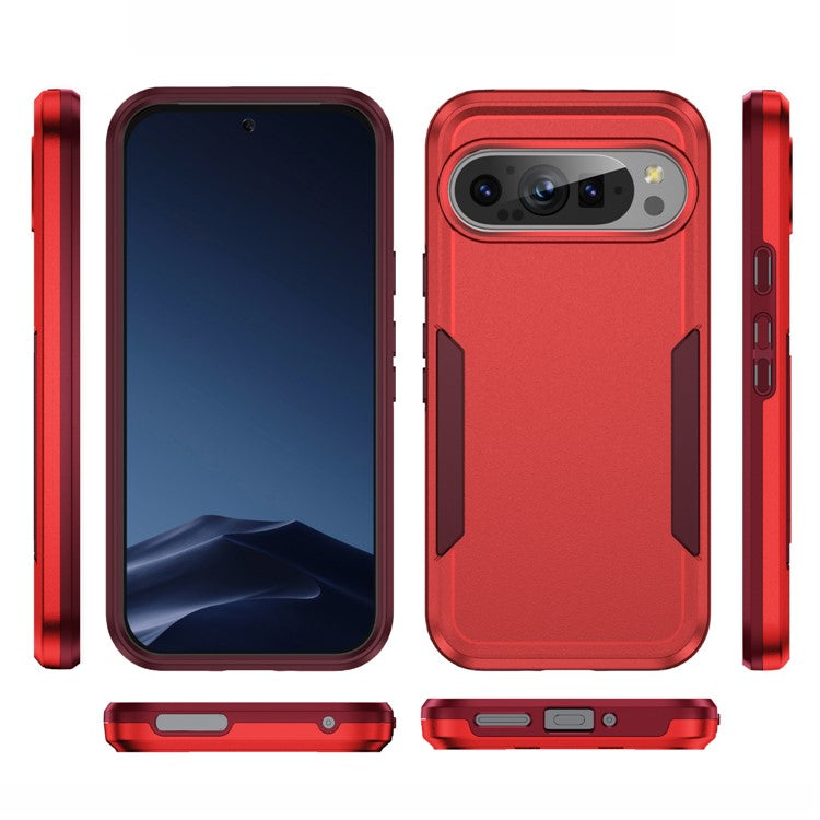 For Google Pixel 9 / Pixel 9 Pro Case PC+TPU Military Grade Drop Protective Phone Cover - Red+Rose