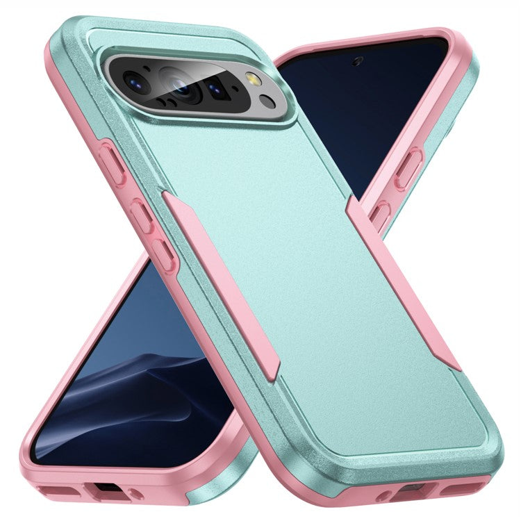 For Google Pixel 9 / Pixel 9 Pro Case PC+TPU Military Grade Drop Protective Phone Cover - Green+Pink