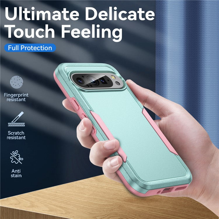 For Google Pixel 9 / Pixel 9 Pro Case PC+TPU Military Grade Drop Protective Phone Cover - Green+Pink