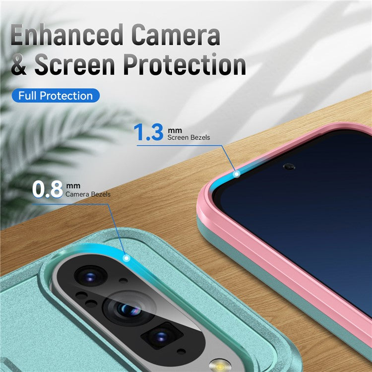 For Google Pixel 9 / Pixel 9 Pro Case PC+TPU Military Grade Drop Protective Phone Cover - Green+Pink