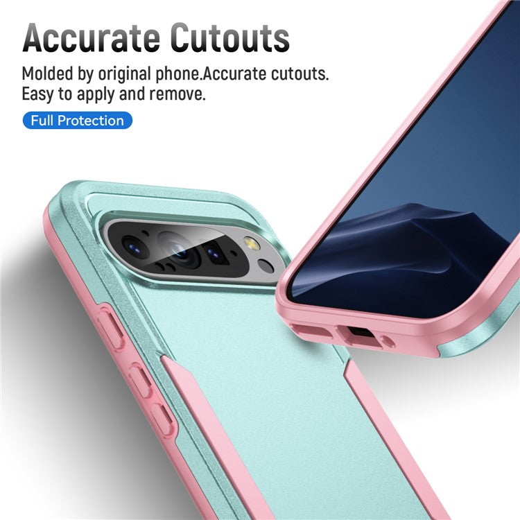 For Google Pixel 9 / Pixel 9 Pro Case PC+TPU Military Grade Drop Protective Phone Cover - Green+Pink