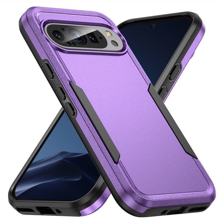 For Google Pixel 9 / Pixel 9 Pro Case PC+TPU Military Grade Drop Protective Phone Cover - Purple+Black