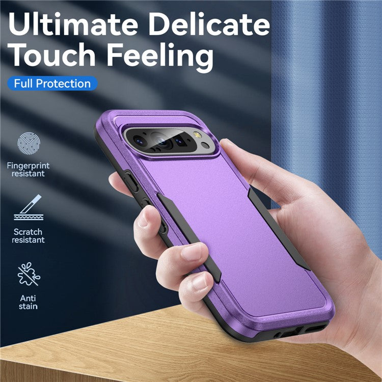 For Google Pixel 9 / Pixel 9 Pro Case PC+TPU Military Grade Drop Protective Phone Cover - Purple+Black