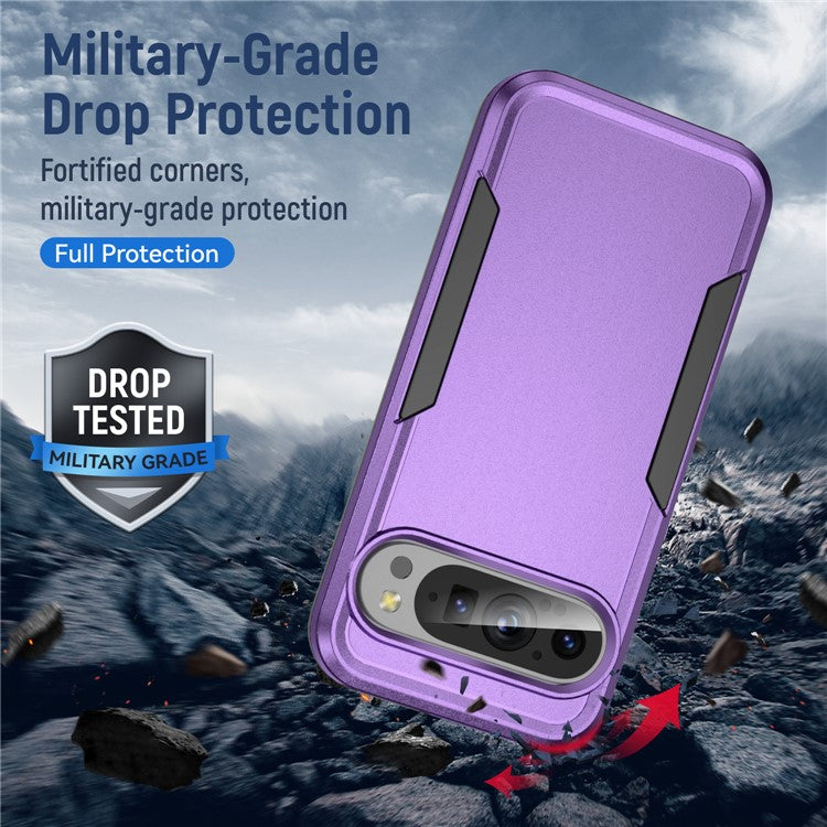 For Google Pixel 9 / Pixel 9 Pro Case PC+TPU Military Grade Drop Protective Phone Cover - Purple+Black