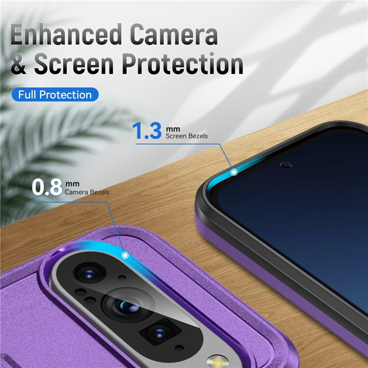 For Google Pixel 9 / Pixel 9 Pro Case PC+TPU Military Grade Drop Protective Phone Cover - Purple+Black