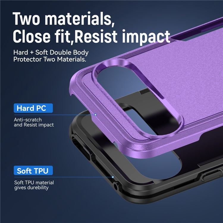 For Google Pixel 9 / Pixel 9 Pro Case PC+TPU Military Grade Drop Protective Phone Cover - Purple+Black