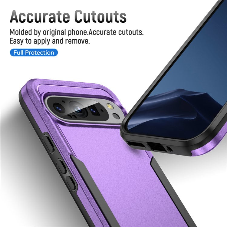 For Google Pixel 9 / Pixel 9 Pro Case PC+TPU Military Grade Drop Protective Phone Cover - Purple+Black