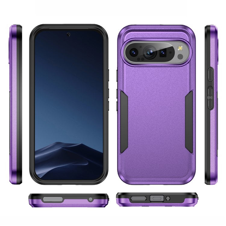 For Google Pixel 9 / Pixel 9 Pro Case PC+TPU Military Grade Drop Protective Phone Cover - Purple+Black