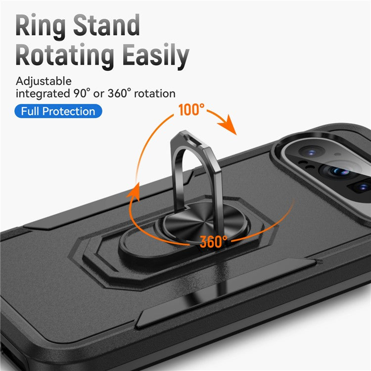 For Google Pixel 9 / Pixel 9 Pro Case Military Grade Ring Kickstand PC+TPU Phone Cover - Black