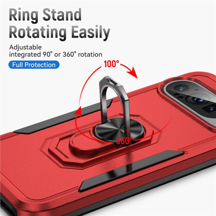 For Google Pixel 9 / Pixel 9 Pro Case Military Grade Ring Kickstand PC+TPU Phone Cover - Red+Black