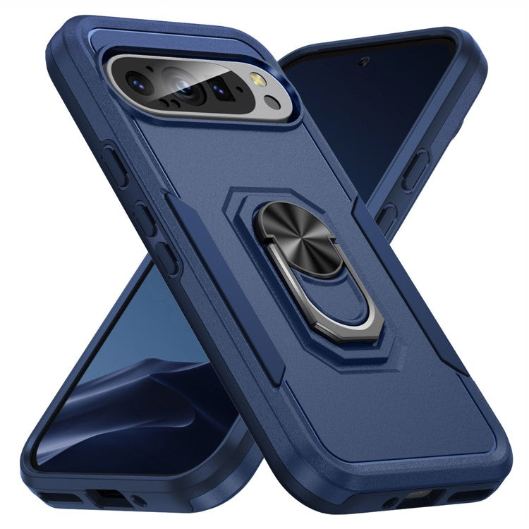 For Google Pixel 9 / Pixel 9 Pro Case Military Grade Ring Kickstand PC+TPU Phone Cover - Blue