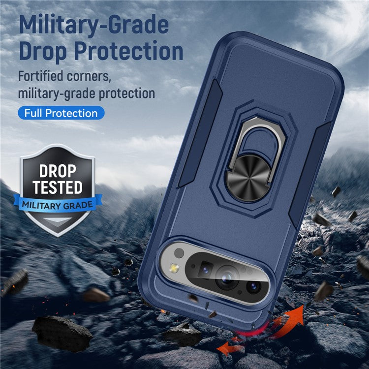 For Google Pixel 9 / Pixel 9 Pro Case Military Grade Ring Kickstand PC+TPU Phone Cover - Blue