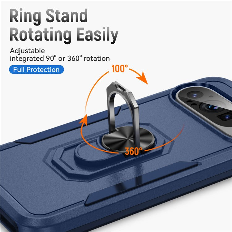 For Google Pixel 9 / Pixel 9 Pro Case Military Grade Ring Kickstand PC+TPU Phone Cover - Blue