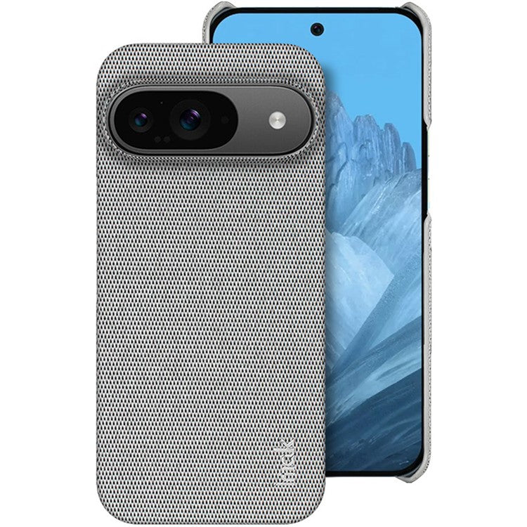 IMAK Ruiyi Series for Google Pixel 9 Pro / Pixel 9 Case Classic Fabric Texture Leather +PC Phone Cover - Light Grey