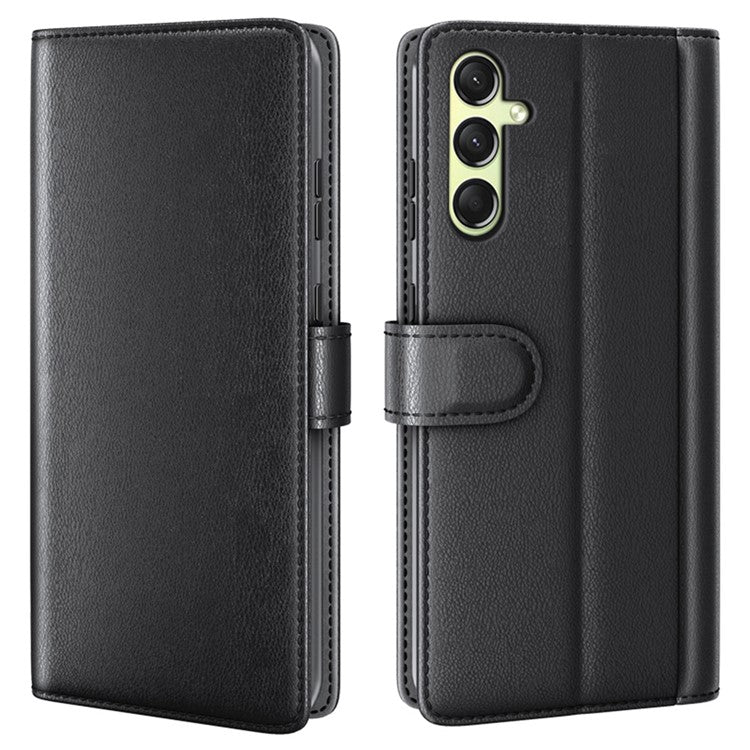 For Samsung Galaxy A16 5G Case Genuine Split Leather Phone Cover Wallet Card Slot - Black