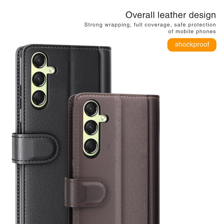 For Samsung Galaxy A16 5G Case Genuine Split Leather Phone Cover Wallet Card Slot - Black