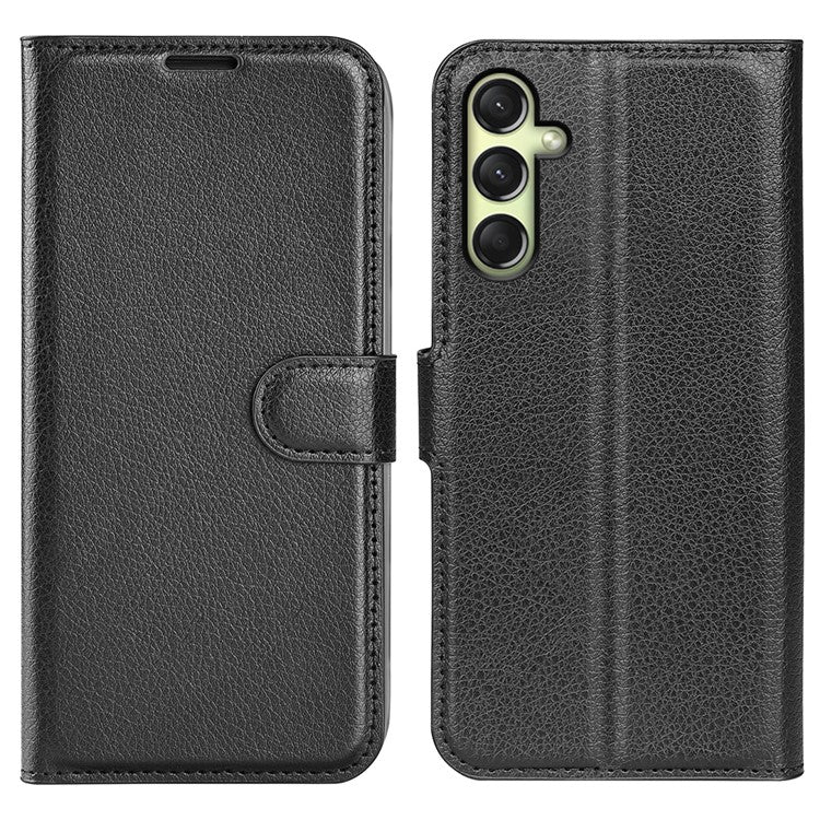 For Samsung Galaxy A16 5G Case Litchi Texture Shockproof Leather Wallet Phone Cover - Black