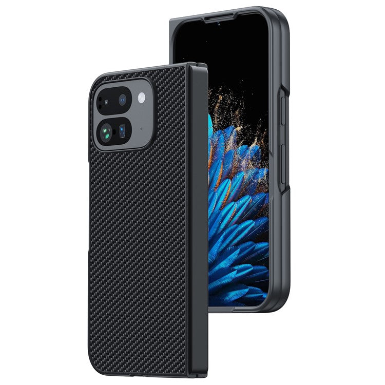 For Google Pixel 9 Pro Fold 5G Case Carbon Fiber Texture Leather+PC Anti-Drop Folding Phone Cover - Black