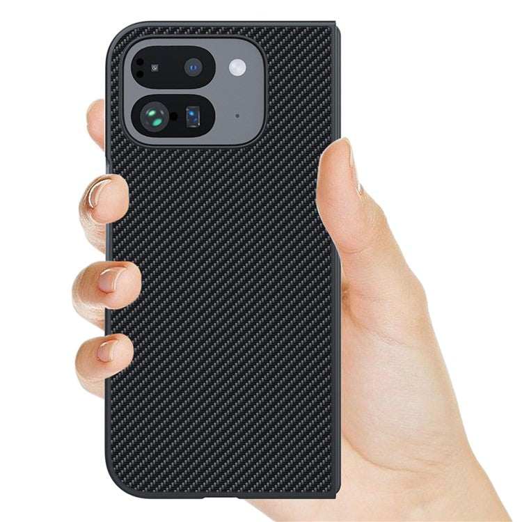 For Google Pixel 9 Pro Fold 5G Case Carbon Fiber Texture Leather+PC Anti-Drop Folding Phone Cover - Black