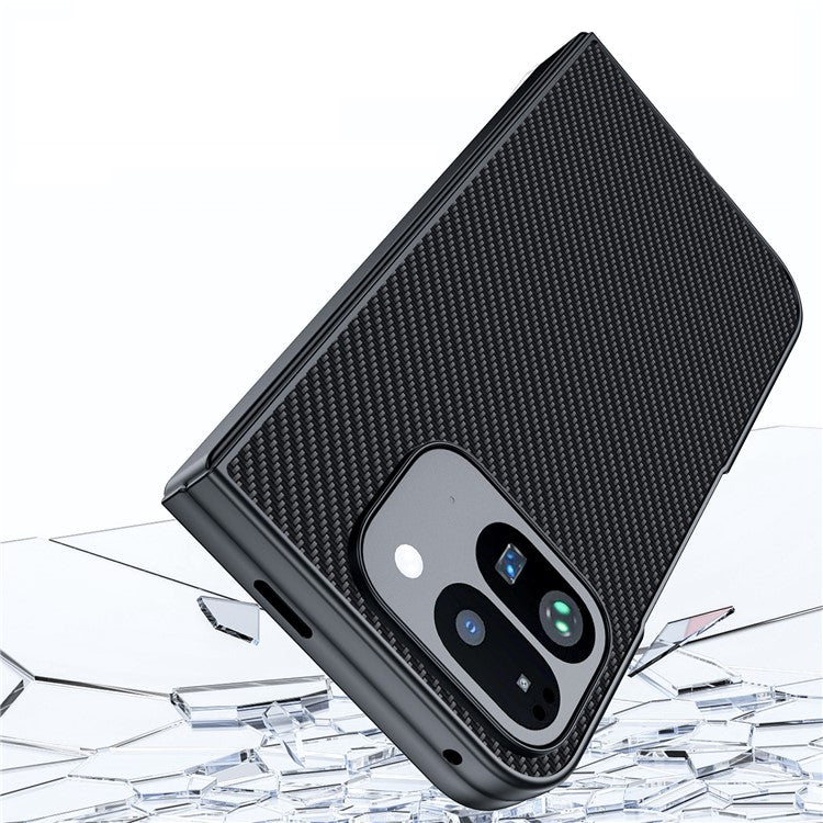 For Google Pixel 9 Pro Fold 5G Case Carbon Fiber Texture Leather+PC Anti-Drop Folding Phone Cover - Black