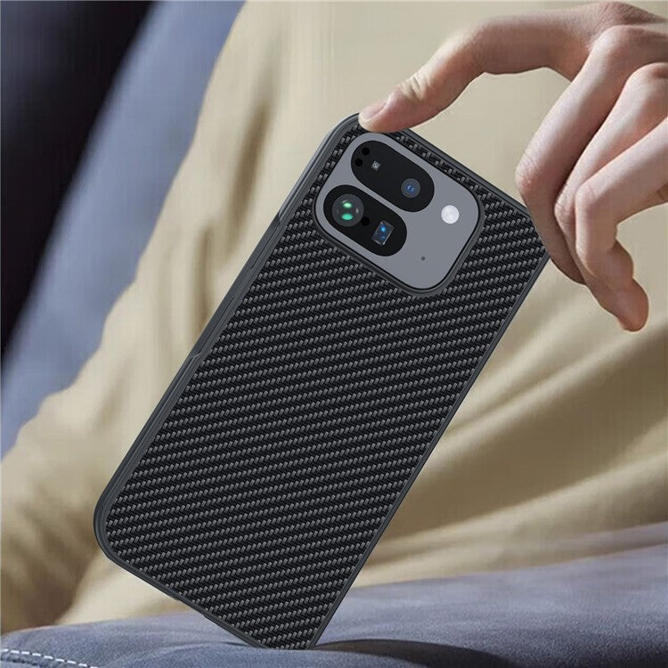 For Google Pixel 9 Pro Fold 5G Case Carbon Fiber Texture Leather+PC Anti-Drop Folding Phone Cover - Black