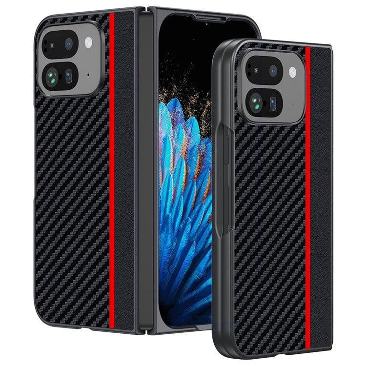 For Google Pixel 9 Pro Fold 5G Case Carbon Fiber Texture Leather+PC Anti-Drop Folding Phone Cover - Black+Red