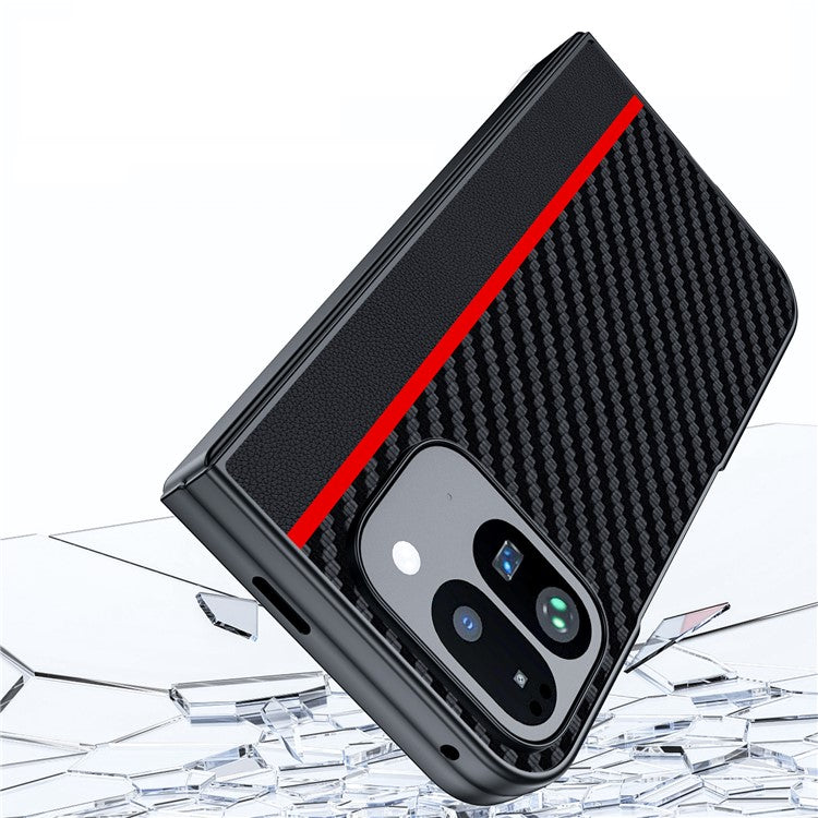 For Google Pixel 9 Pro Fold 5G Case Carbon Fiber Texture Leather+PC Anti-Drop Folding Phone Cover - Black+Red