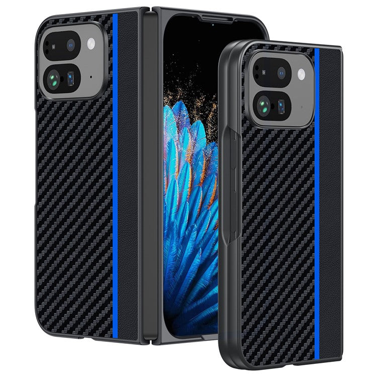 For Google Pixel 9 Pro Fold 5G Case Carbon Fiber Texture Leather+PC Anti-Drop Folding Phone Cover - Black+Blue