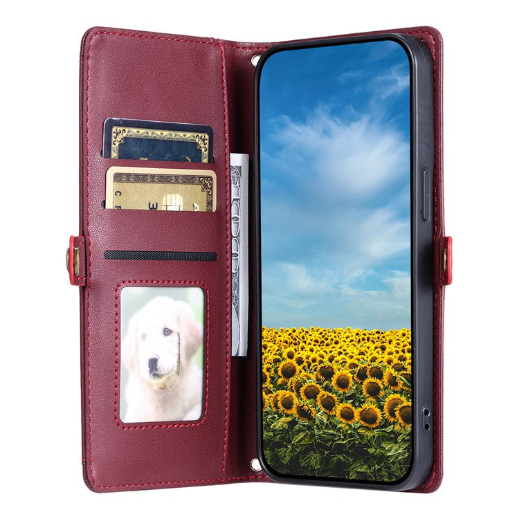 For Google Pixel 8a Leather Case Wallet Stand Phone Cover with Straps - Wine Red