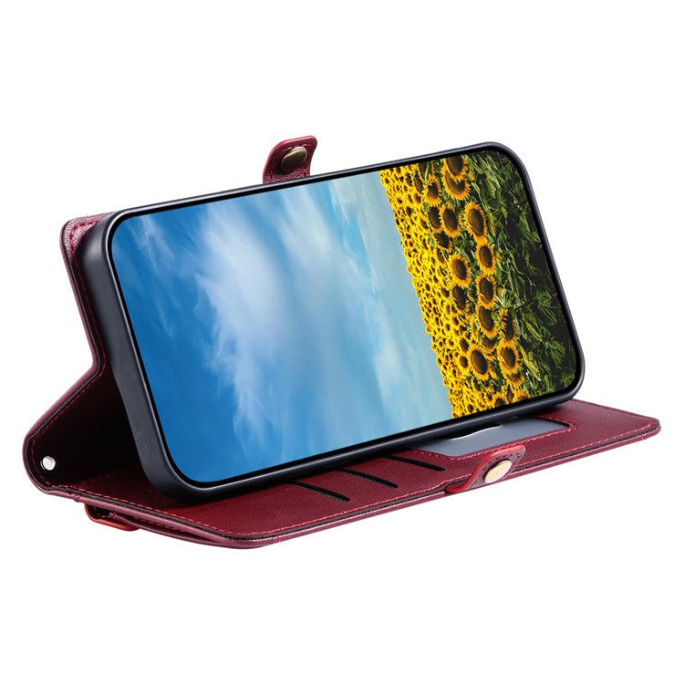 For Google Pixel 8a Leather Case Wallet Stand Phone Cover with Straps - Wine Red