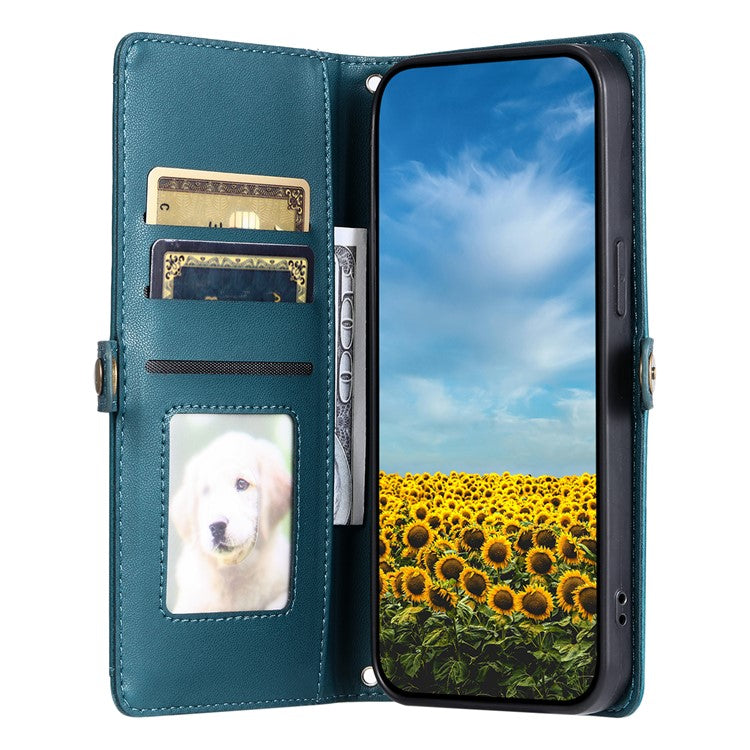 For Google Pixel 9 Pro XL Leather Case Wallet Stand Phone Cover with Straps - Blackish Green