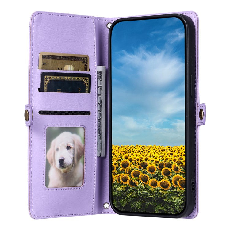 For Google Pixel 9 Pro XL Leather Case Wallet Stand Phone Cover with Straps - Purple