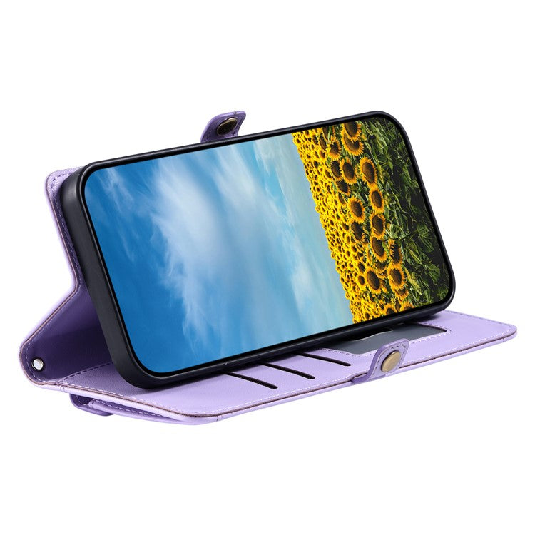 For Google Pixel 9 Pro XL Leather Case Wallet Stand Phone Cover with Straps - Purple