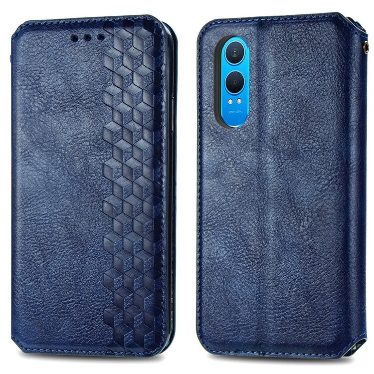 For OnePlus Nord CE4 Lite 5G Case Rhombus Imprint PU Leather Wallet Phone Cover - Blue