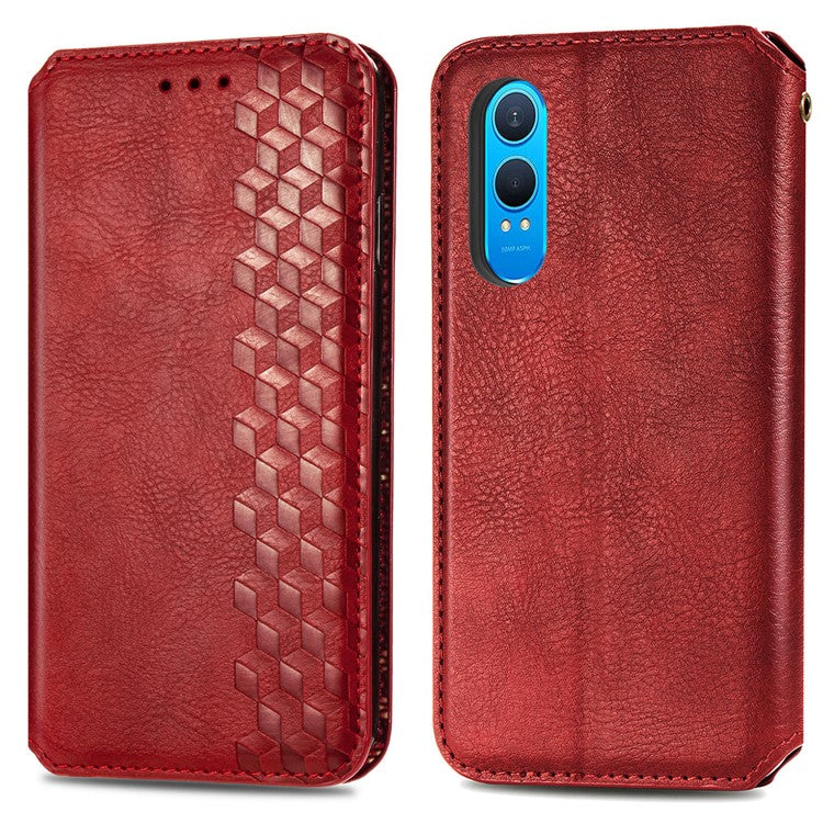 For OnePlus Nord CE4 Lite 5G Case Rhombus Imprint PU Leather Wallet Phone Cover - Red